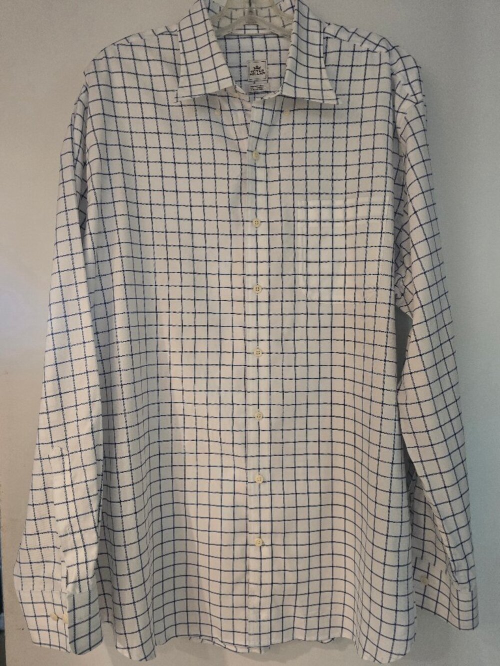 Peter Millar Nanoluxe Easycare Dress Shirt Mens XL White Navy Windowpane Check